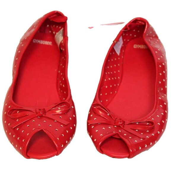2010 Gymboree Valentine's Day Dress Shoes sz 2 Peep Toe flats Dots Bows Slip on - Picture 5 of 7
